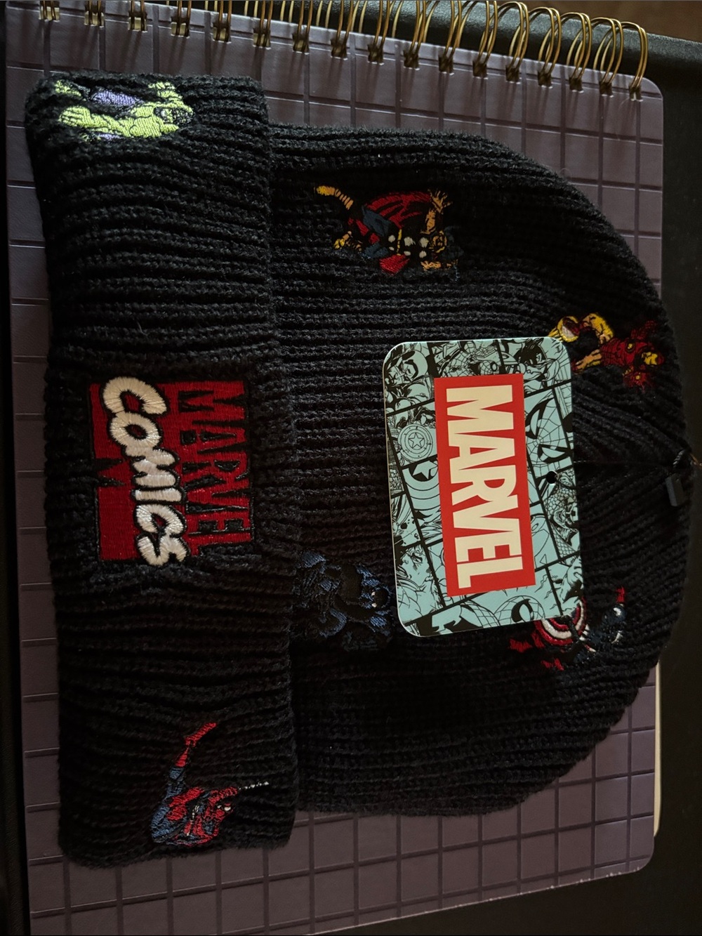 Marvel Black Knit Beanie with Avengers and X men
